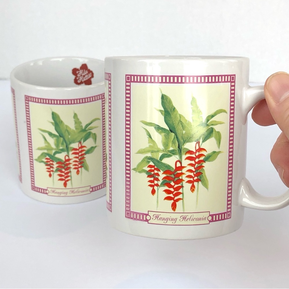 HILO HATTIE Hawaiian Coffee Mugs Cups Tropical Flowers Ceramic Matching Set of 2
